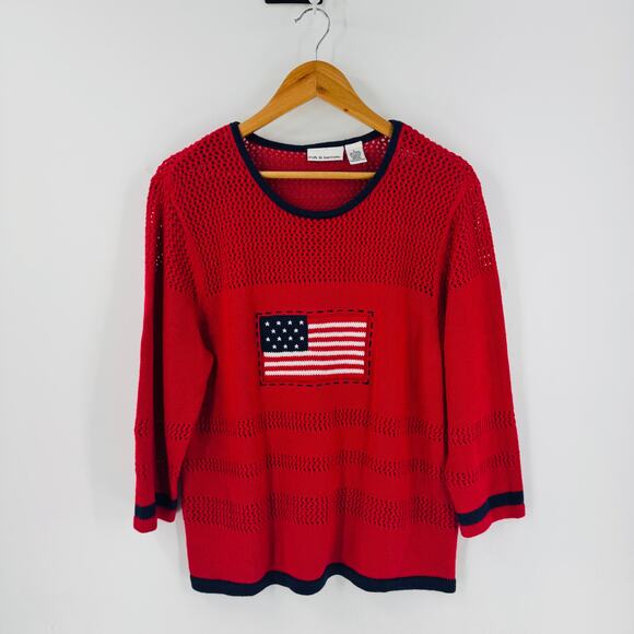 Vintage Croft & Barrow American Flag Knit Sweater Red Patriotic USA Size Large - Picture 7 of 7